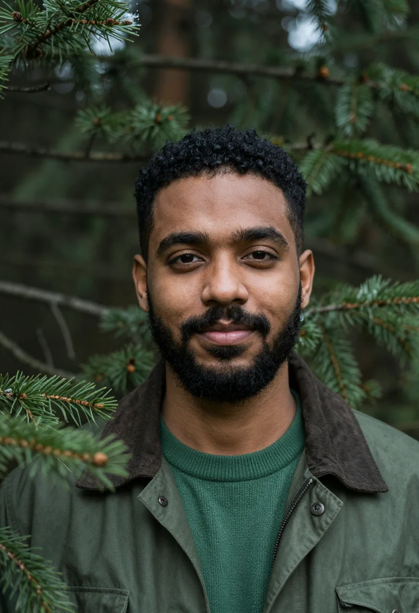 AI spruce forest green sample — portrait of a man, tight head-and-shoulders portrait of a ma