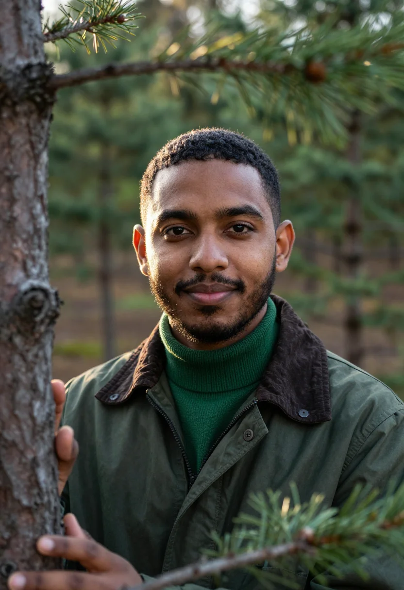 AI spruce forest green sample — portrait of a man, tight head-and-shoulders portrait of a ma