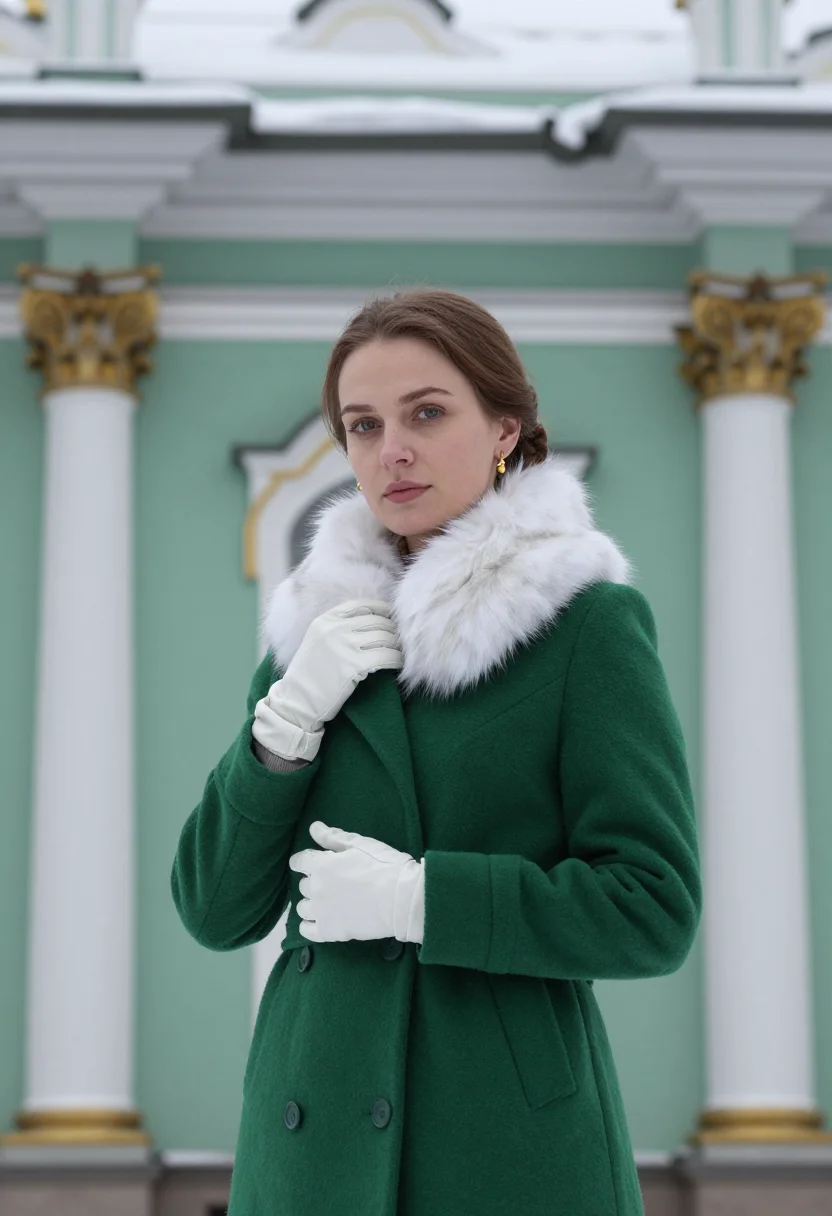 AI st petersburg winter palace jade sample — portrait of a woman, framed chest-up to the ribs, the body c