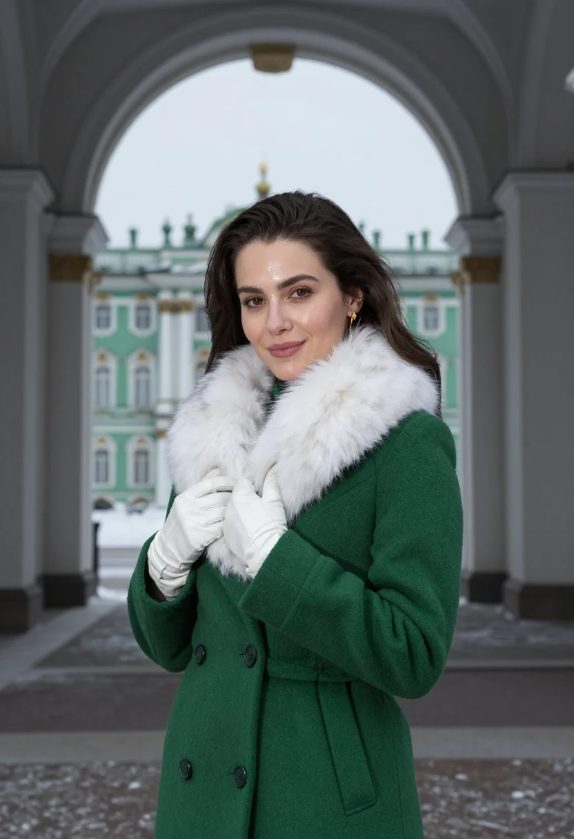 AI st petersburg winter palace jade sample — portrait of a woman, framed chest-up to the ribs, the body c