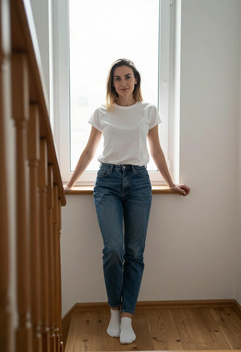 AI staircase landing sample — portrait of a woman, close half-length portrait of a Central