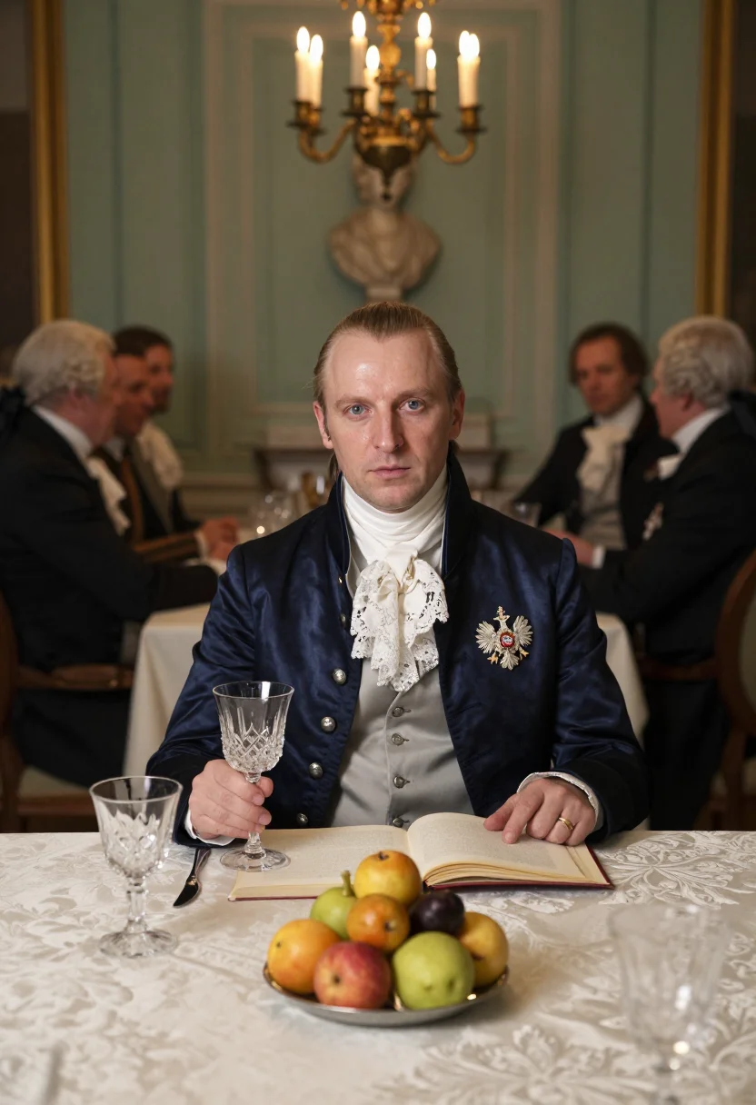 AI stanislaw poniatowski sample — portrait of a man, seated portrait down the table of a Polis
