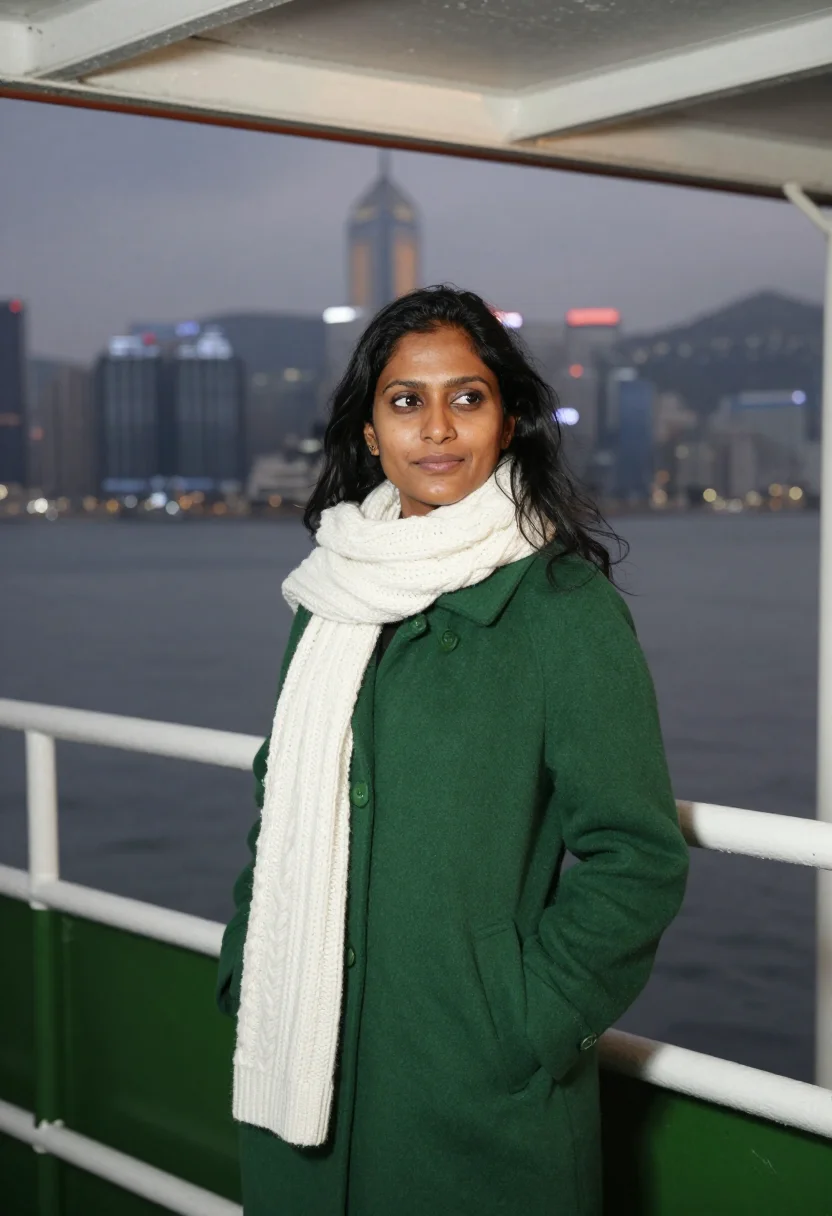 AI star ferry green white sample — portrait of a woman, framed half-length from the head to the