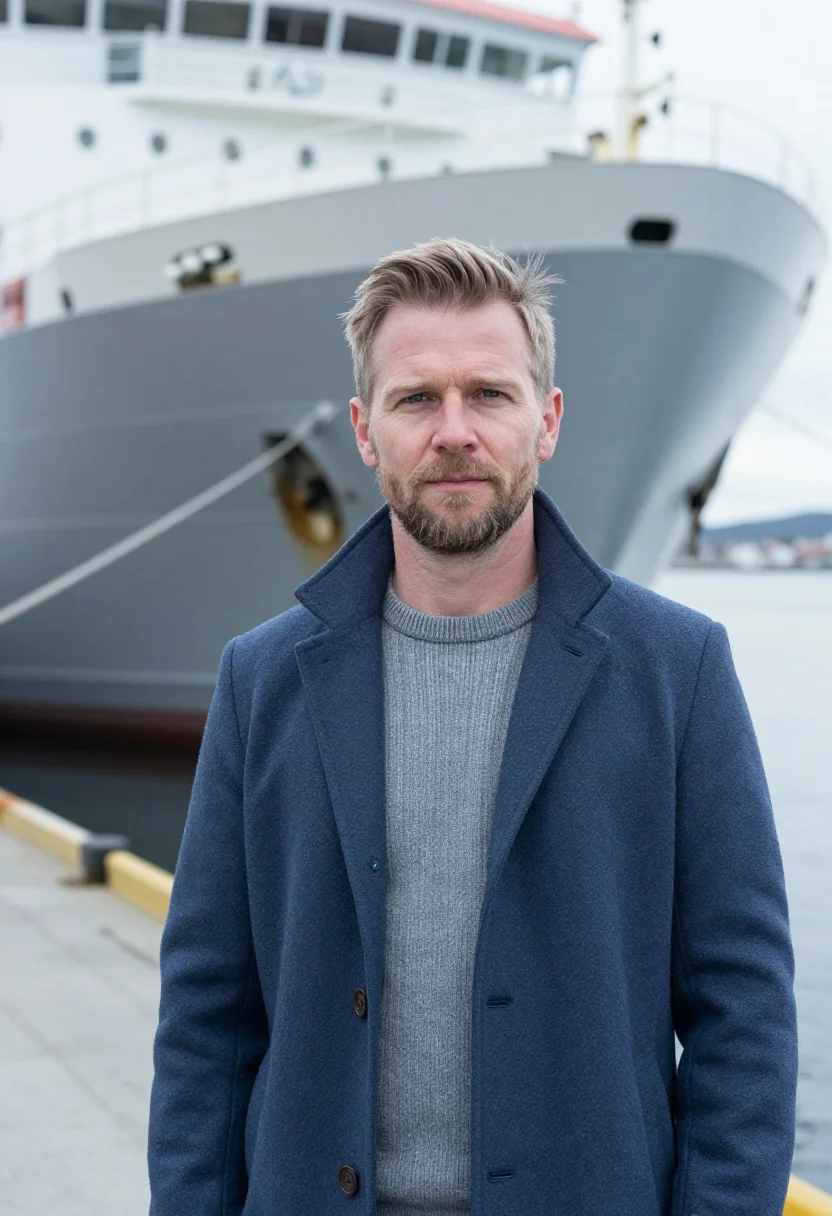 AI stavanger energy engineer fjord steel sample — portrait of a man, an energy engineer in his fifties of Norw