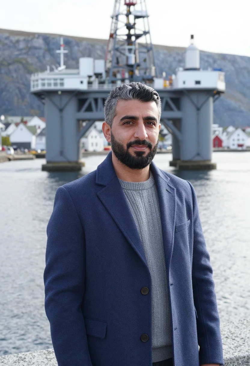 AI stavanger energy engineer fjord steel sample — portrait of a man, an energy engineer in his forties of Iran