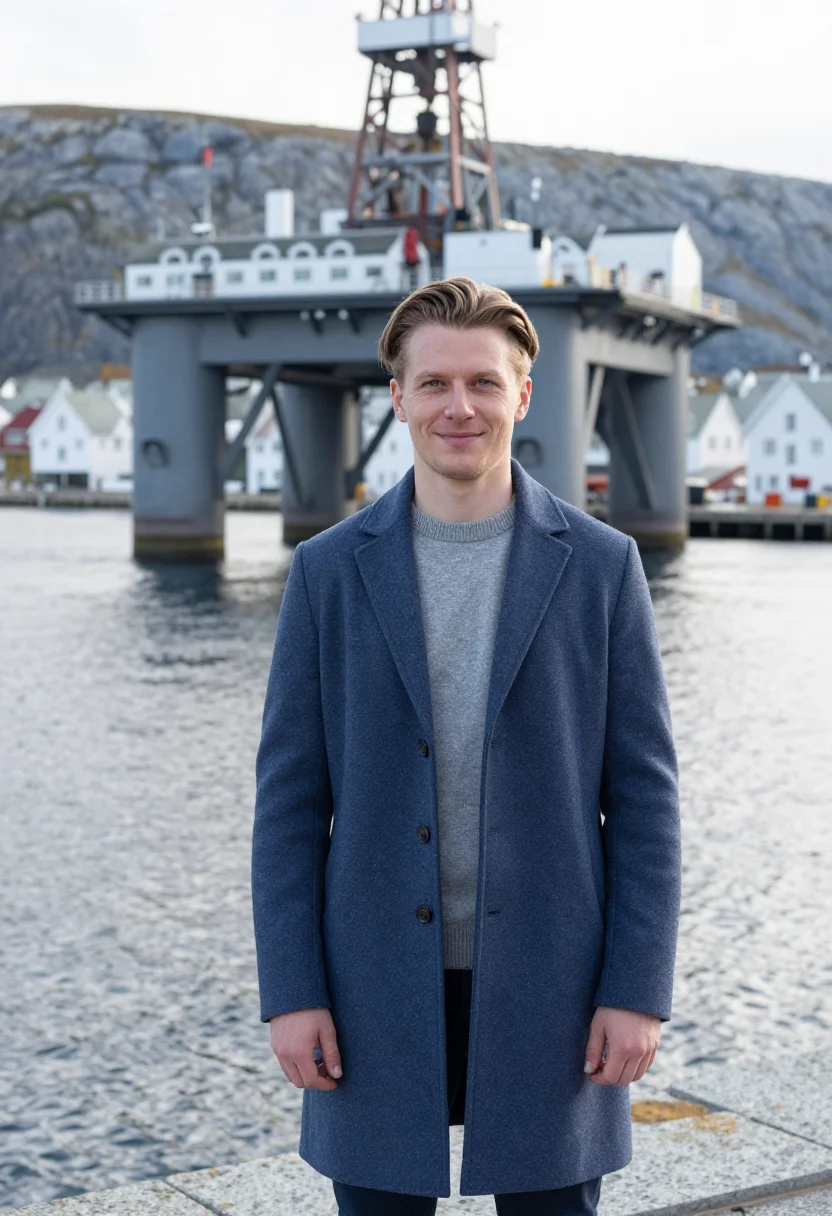 AI stavanger energy engineer fjord steel sample — portrait of a man, an energy engineer in his thirties of Pol