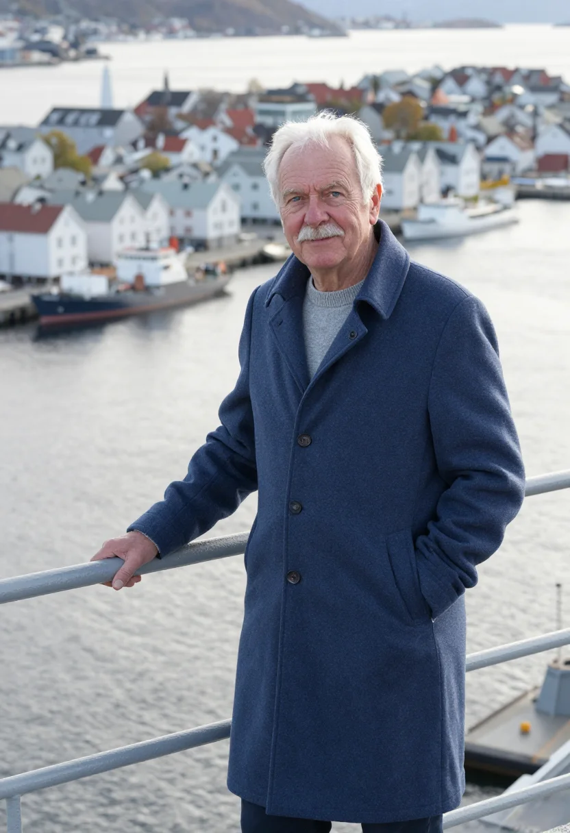 AI stavanger energy engineer fjord steel sample — portrait of a man, an energy engineer in his sixties of Dutc