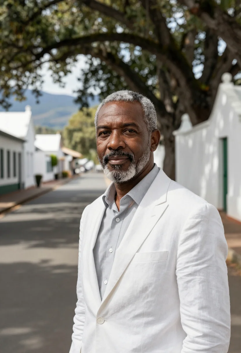 AI stellenbosch professor oak town white gable sample — portrait of a man, a Zulu professor in his mid-fifties with