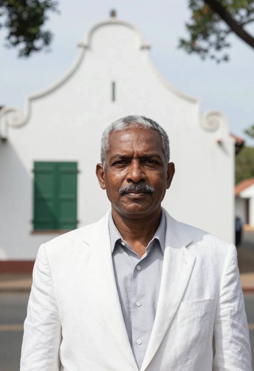 AI stellenbosch professor oak town white gable sample — portrait of a man, a South African Indian professor in his l