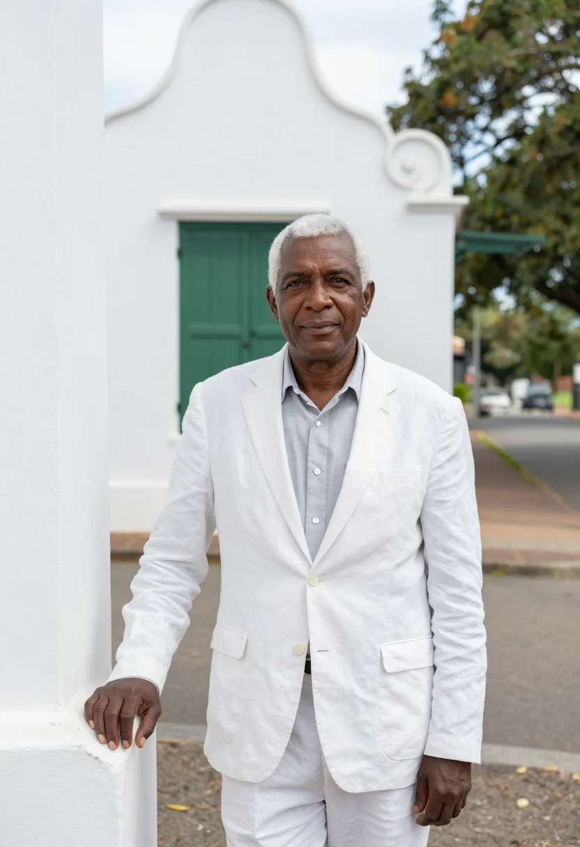 AI stellenbosch professor oak town white gable sample — portrait of a man, a Xhosa professor in his mid-sixties with