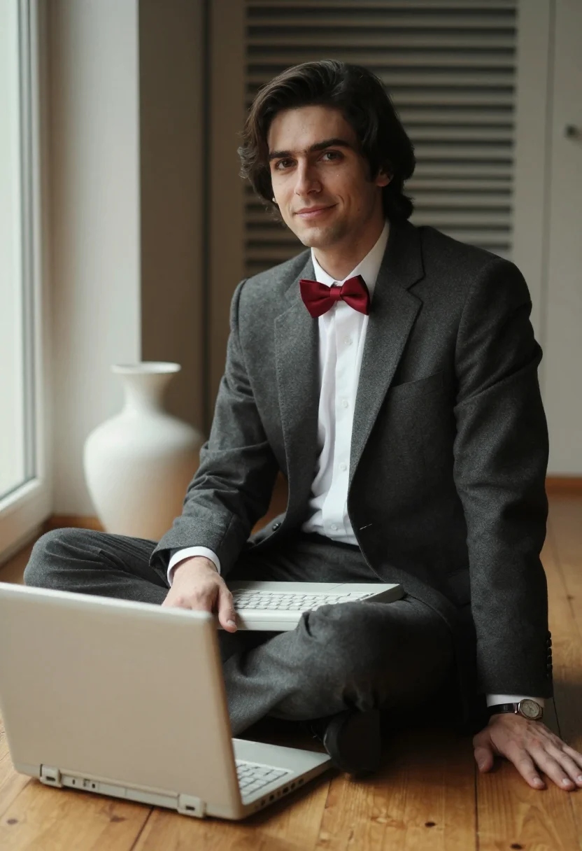 AI steve jobs 1984 sample — portrait of a man, half-length portrait of a white man of We