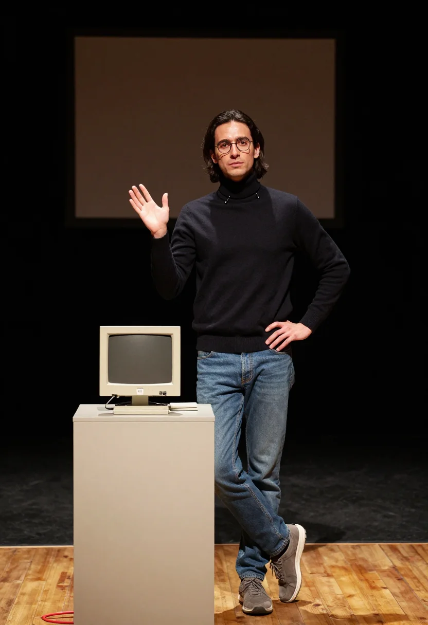 AI steve jobs 1984 sample — portrait of a man, three-quarter-length portrait of a white