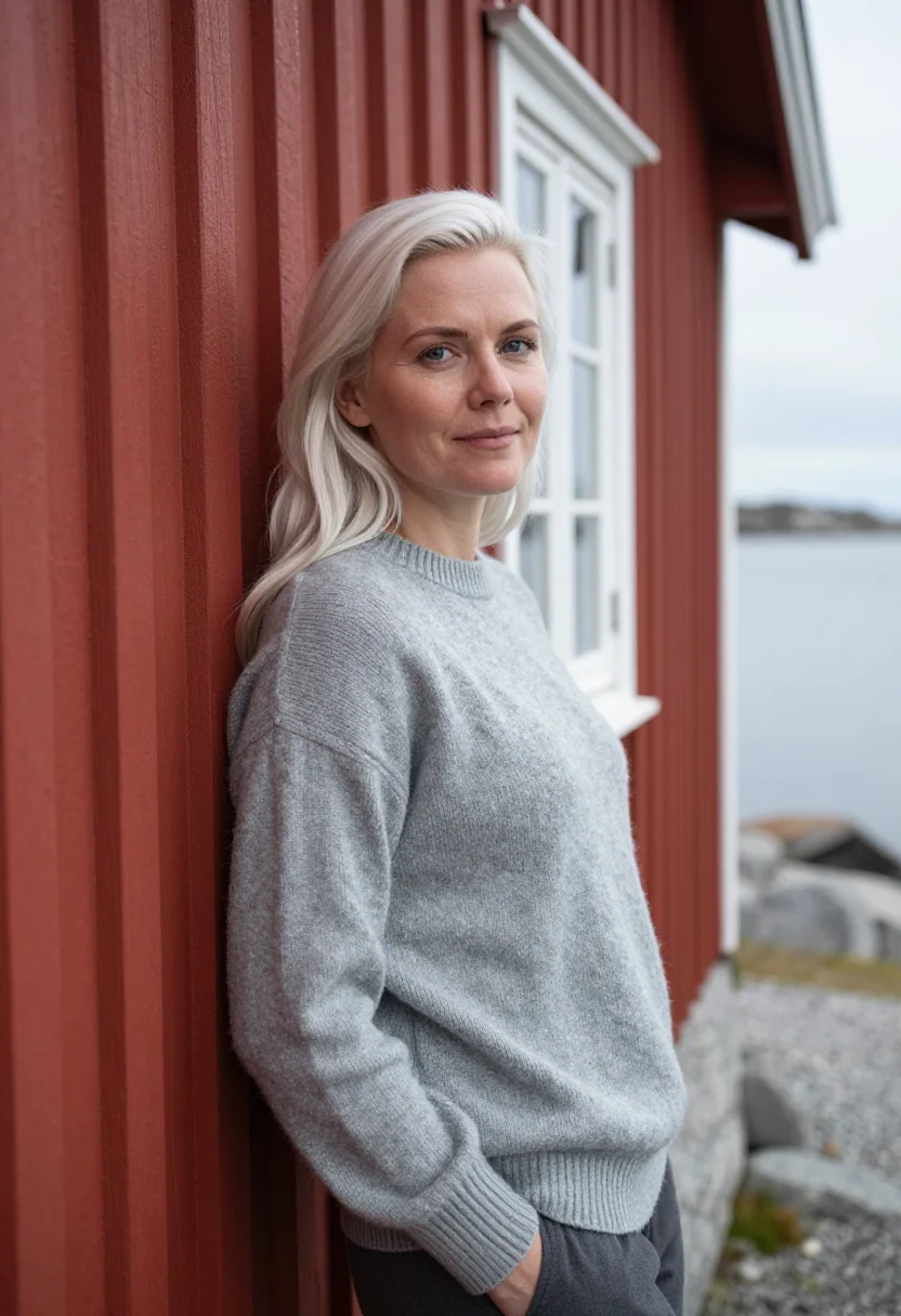 AI stockholm archipelago may red cottage sample — portrait of a woman, framed half-length from the head to the