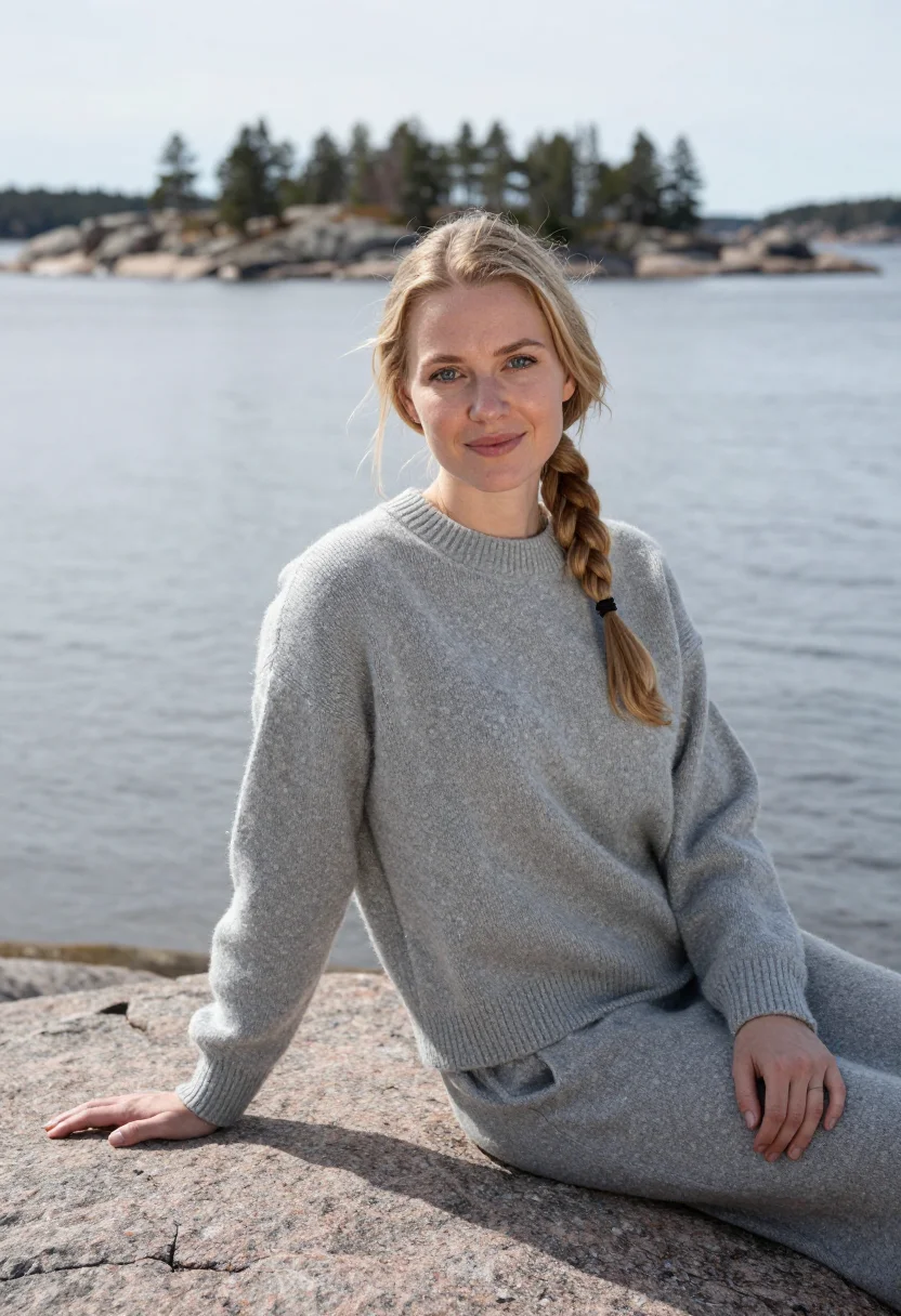 AI stockholm archipelago may red cottage sample — portrait of a woman, framed half-length from the head to the