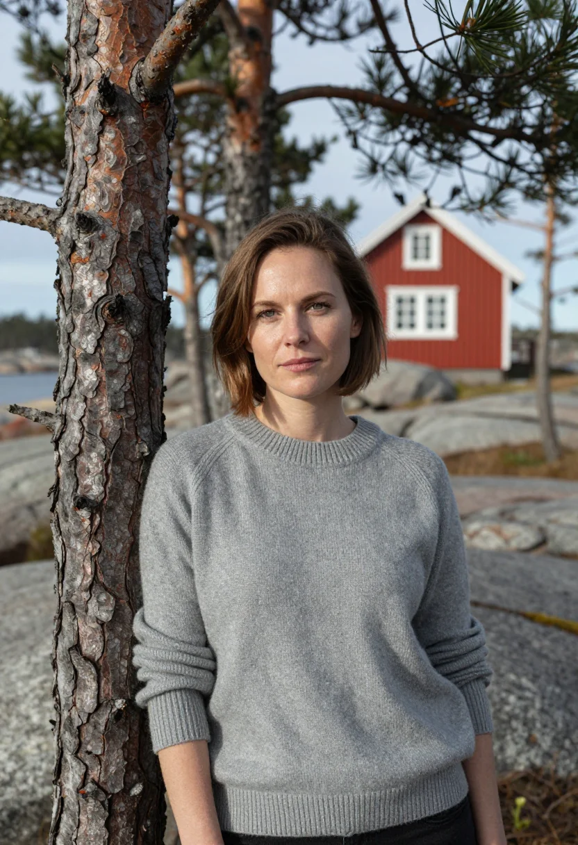 AI stockholm archipelago may red cottage sample — portrait of a woman, framed half-length from the head to the