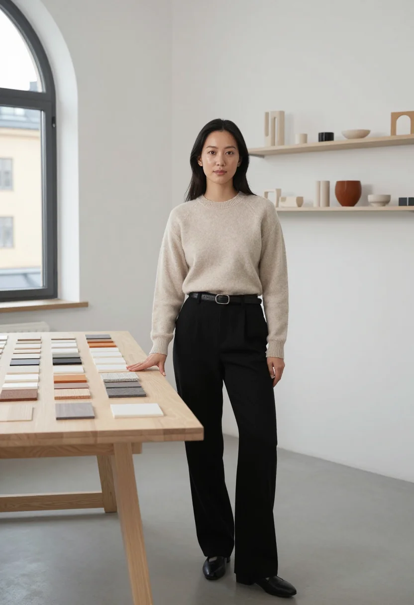 AI stockholm design sample — portrait of a woman, full-length portrait of a Korean-Swedis