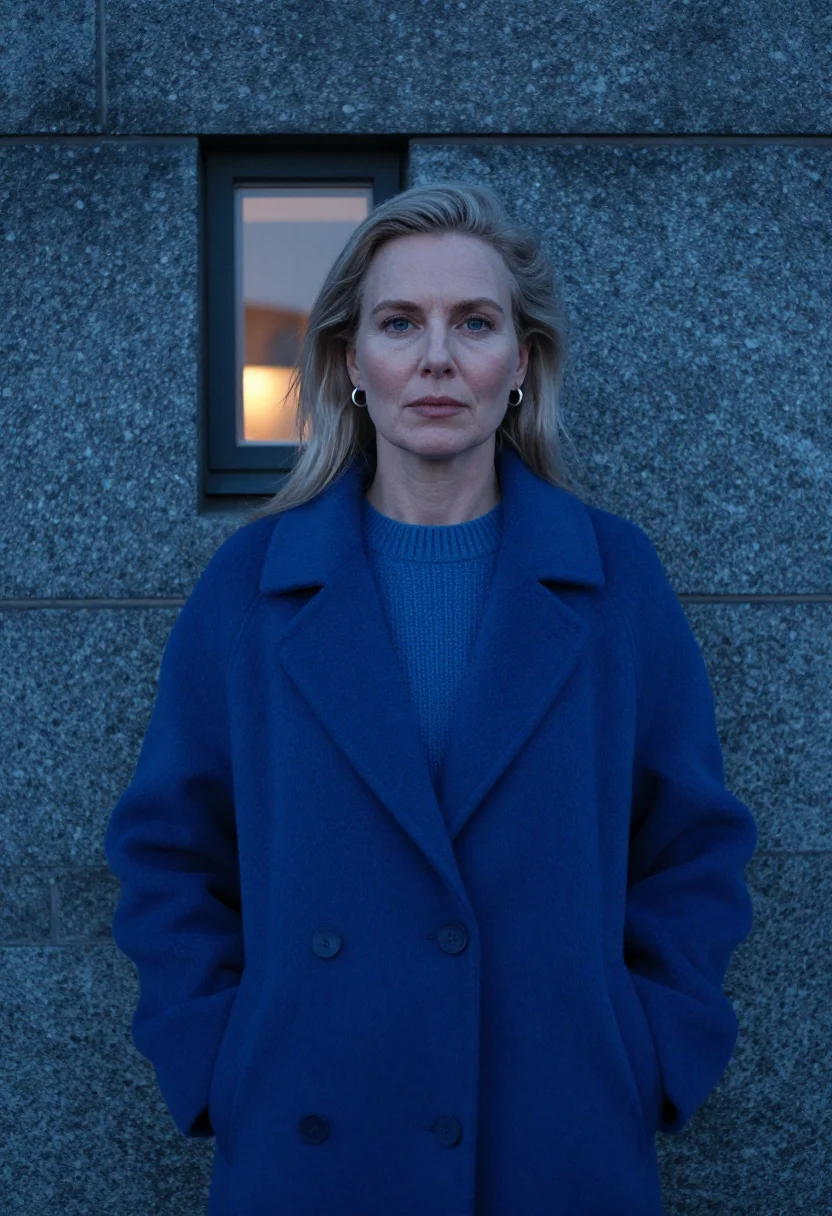 AI stockholm slussen dusk blue sample — portrait of a woman, framed half-length from the head to the