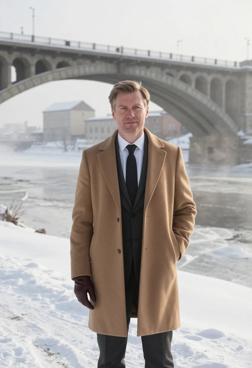 AI stone arch bridge executive camel sample — portrait of a man, framed at half-length, cropped at the hip