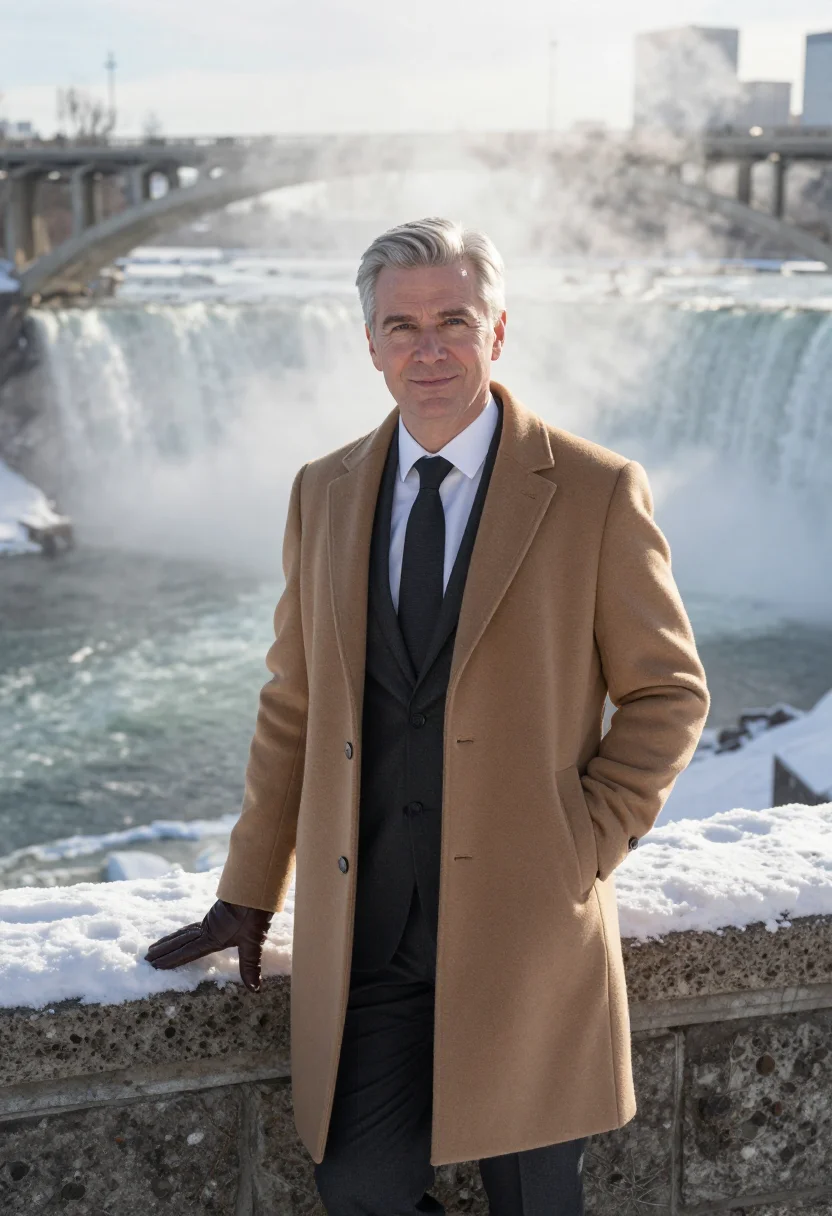 AI stone arch bridge executive camel sample — portrait of a man, framed at half-length, cropped at the hip