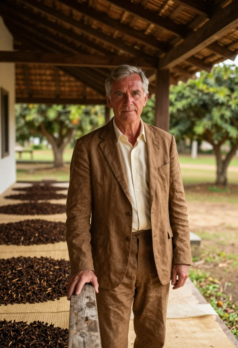 AI stone town spice director clove brown cream sample — portrait of a man, a British spice director in his late fift