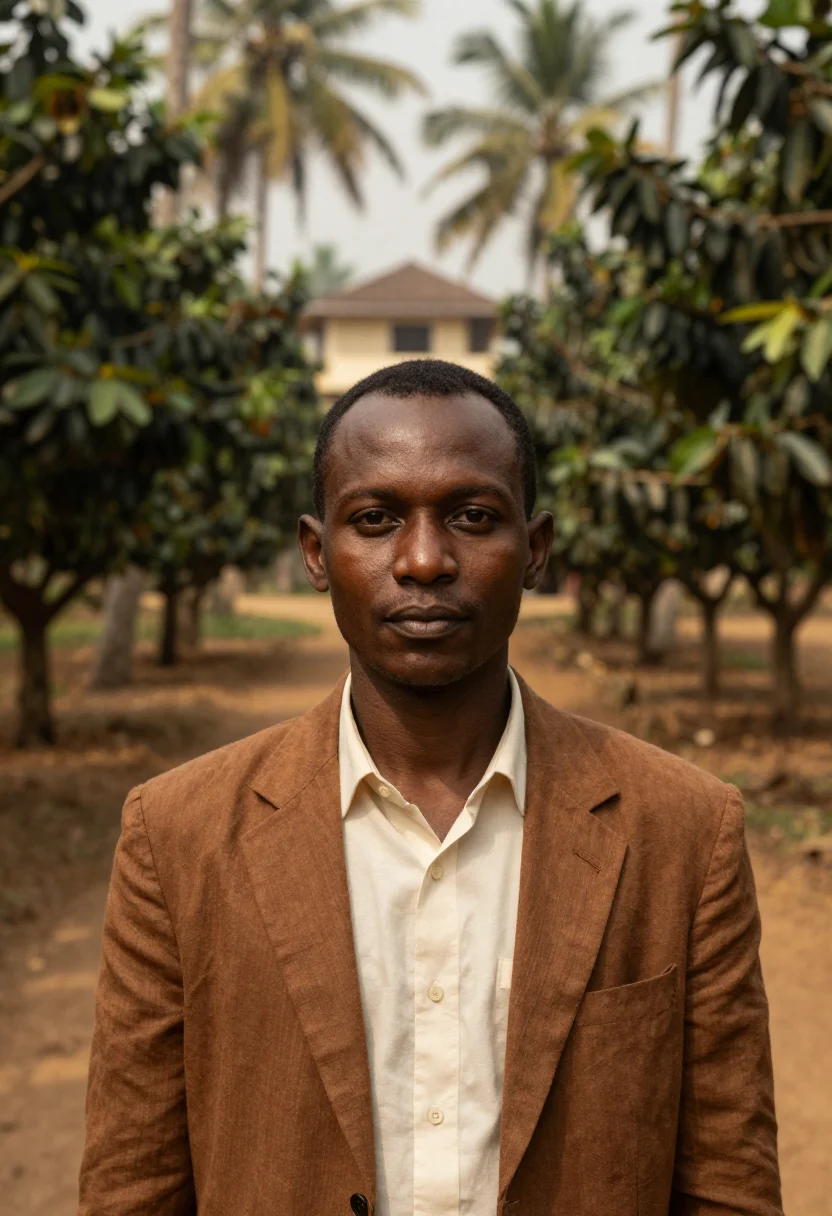 AI stone town spice director clove brown cream sample — portrait of a man, a Zanzibari spice director in his early f
