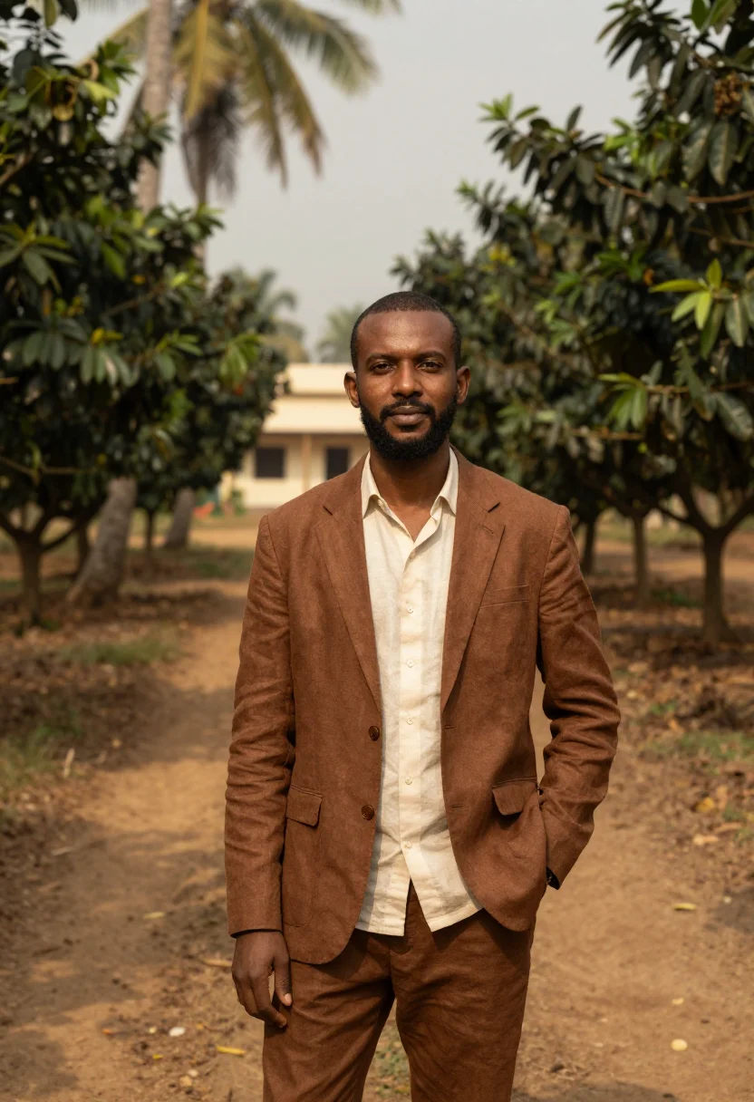 AI stone town spice director clove brown cream sample — portrait of a man, a Zanzibari spice director in his late fo