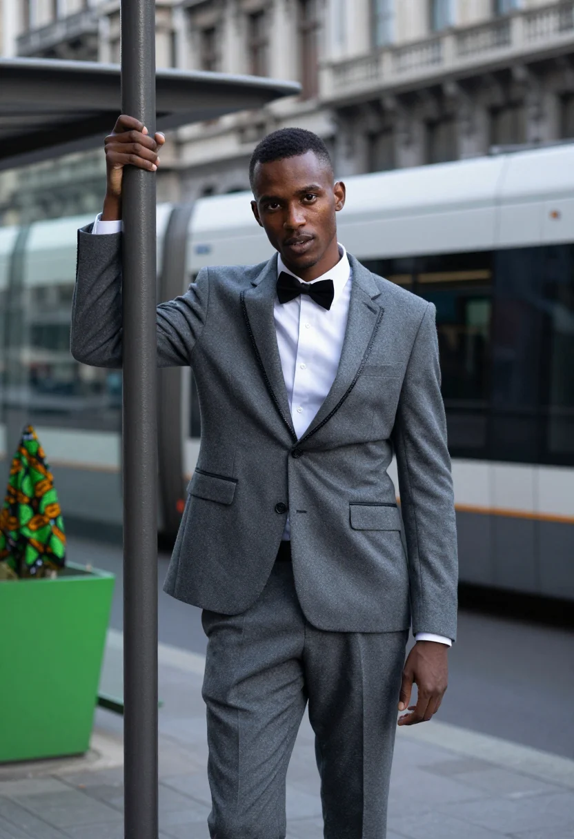 AI stromae racine carree sample — portrait of a man, half-length portrait of a man of mixed Be
