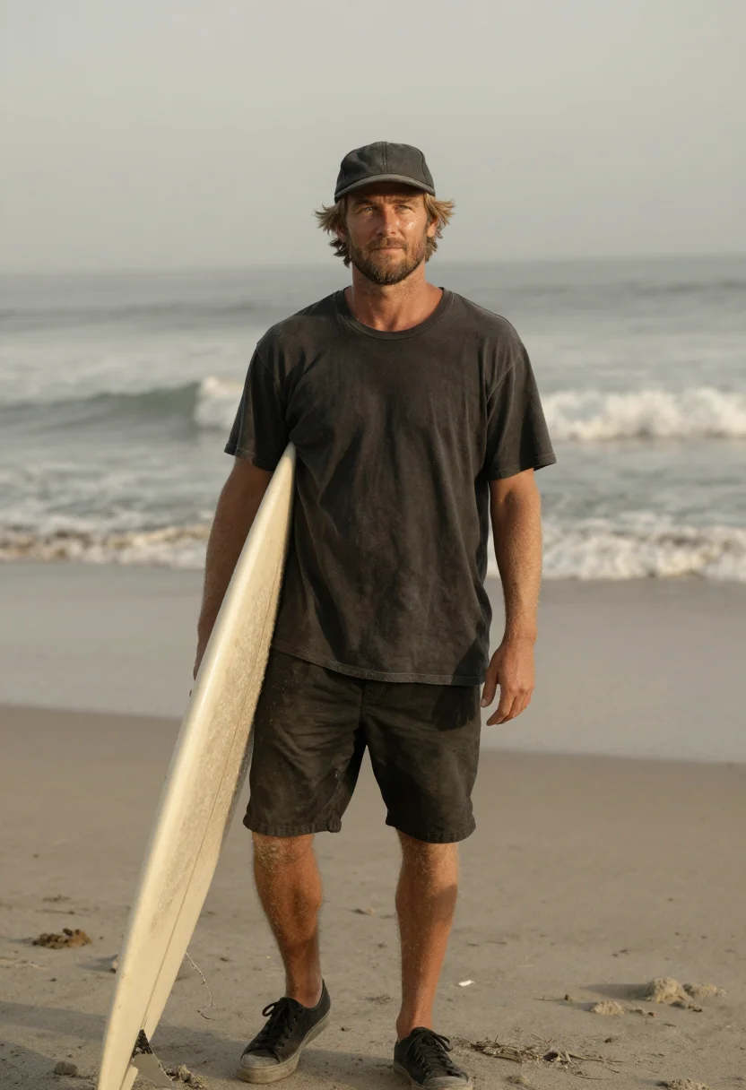 AI stussy laguna beach surf faded black men sample — portrait of a man, an Australian man in his mid-thirties wit