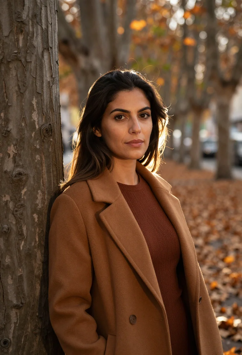 AI suede knee boots cognac sample — portrait of a woman, head-and-shoulders portrait of a Portug