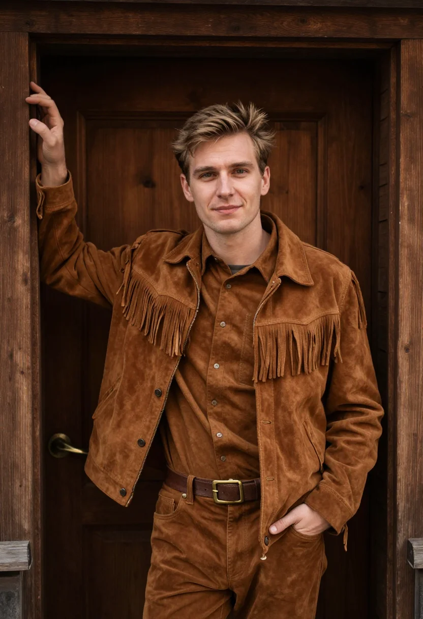 AI suede tobacco sample — portrait of a man, waist-up portrait of a Northern-European