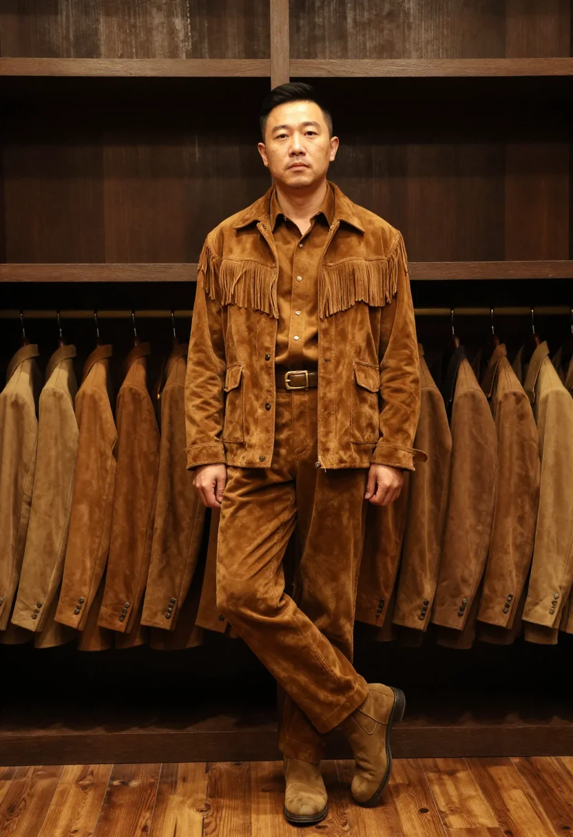 AI suede tobacco sample — portrait of a man, full-length standing portrait of an East-