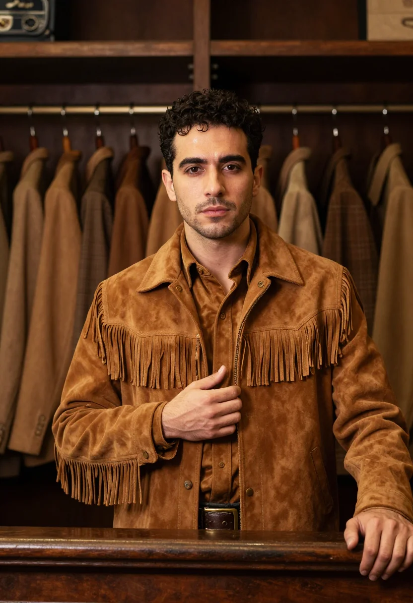 AI suede tobacco sample — portrait of a man, chest-up portrait of a Mediterranean man
