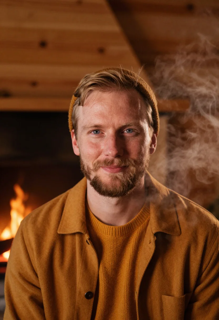 AI sugar shack maple sample — portrait of a man, framed as a tight headshot from the crown