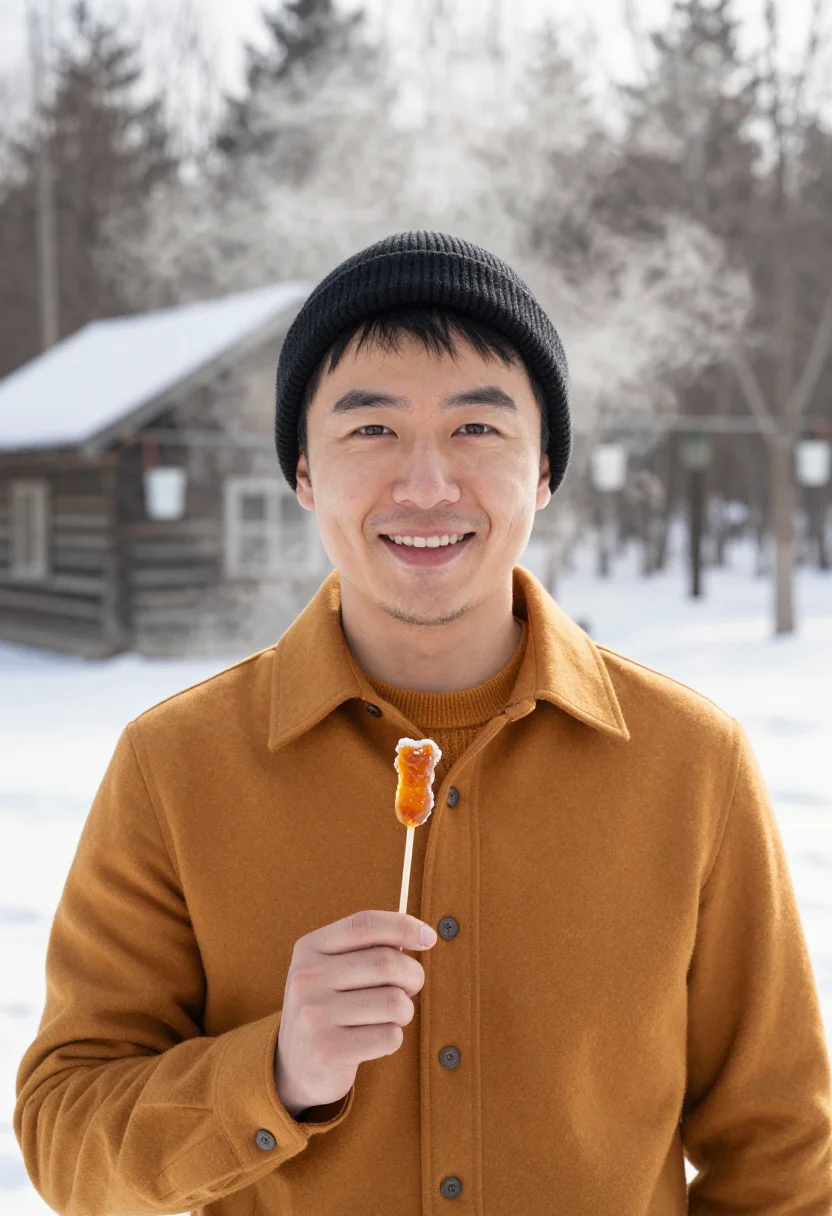 AI sugar shack maple sample — portrait of a man, framed head and shoulders, tighter, the b