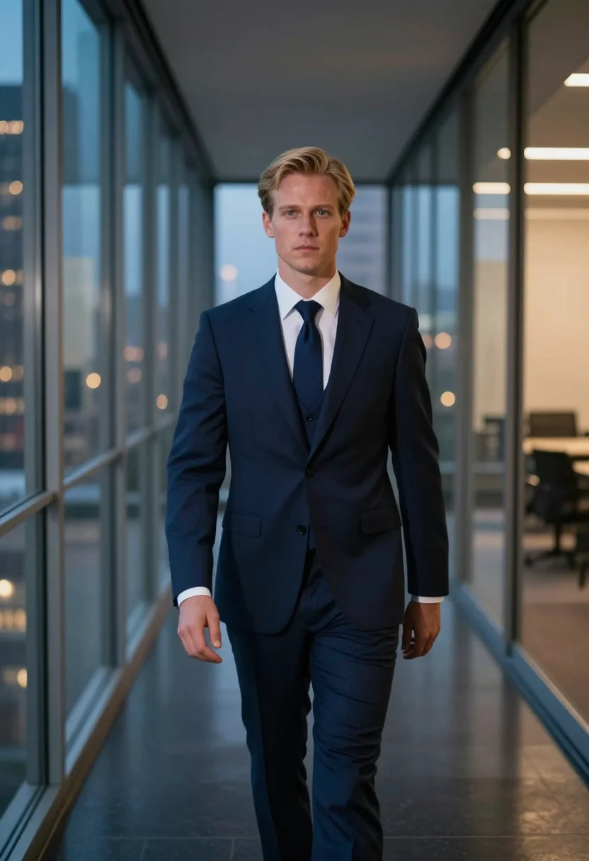 AI suits manhattan harvey specter navy three piece sample — portrait of a man, a Dutch-American man in his mid-thirties