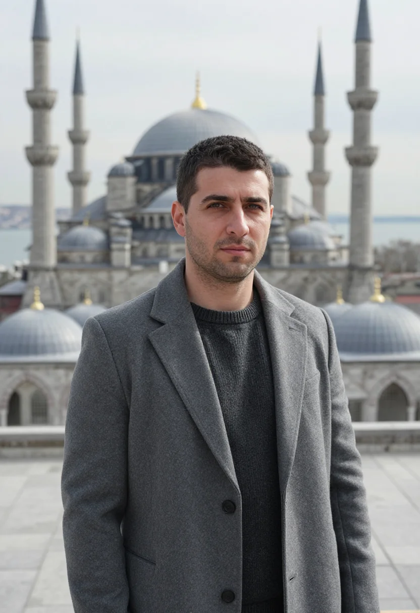 AI suleymaniye architect lead dome grey sample — portrait of a man, an architect in his forties of Bosnian de