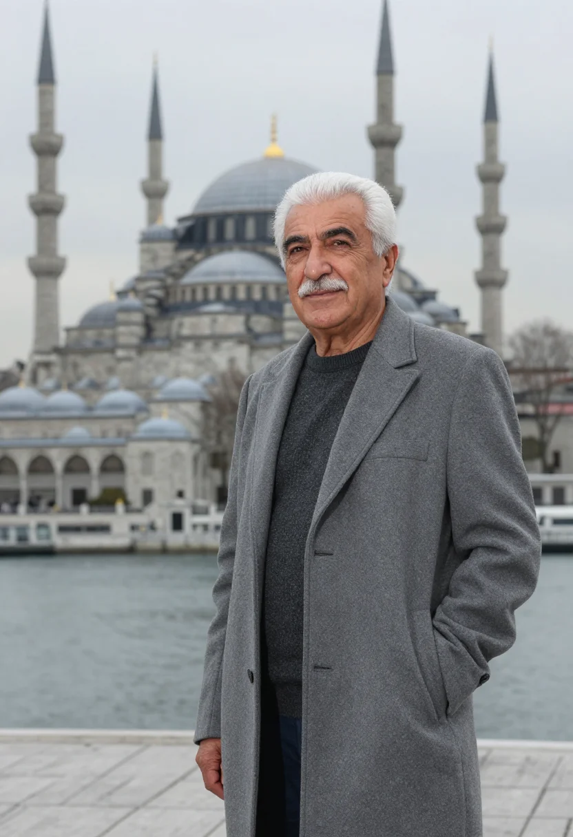 AI suleymaniye architect lead dome grey sample — portrait of a man, an architect in his sixties of Turkish de