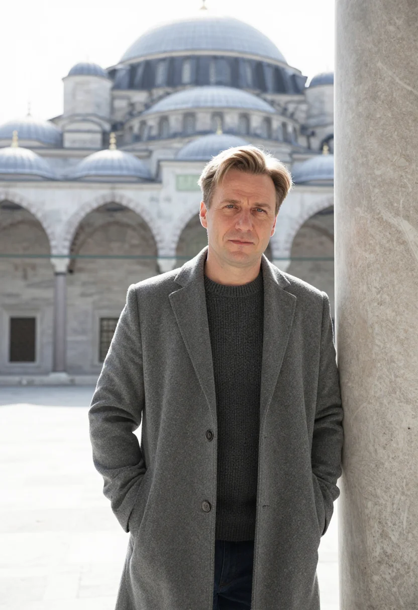 AI suleymaniye architect lead dome grey sample — portrait of a man, an architect in his fifties of English de
