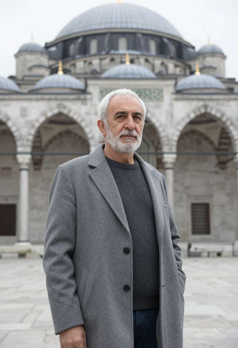 AI suleymaniye architect lead dome grey sample — portrait of a man, an architect in his sixties of Italian de