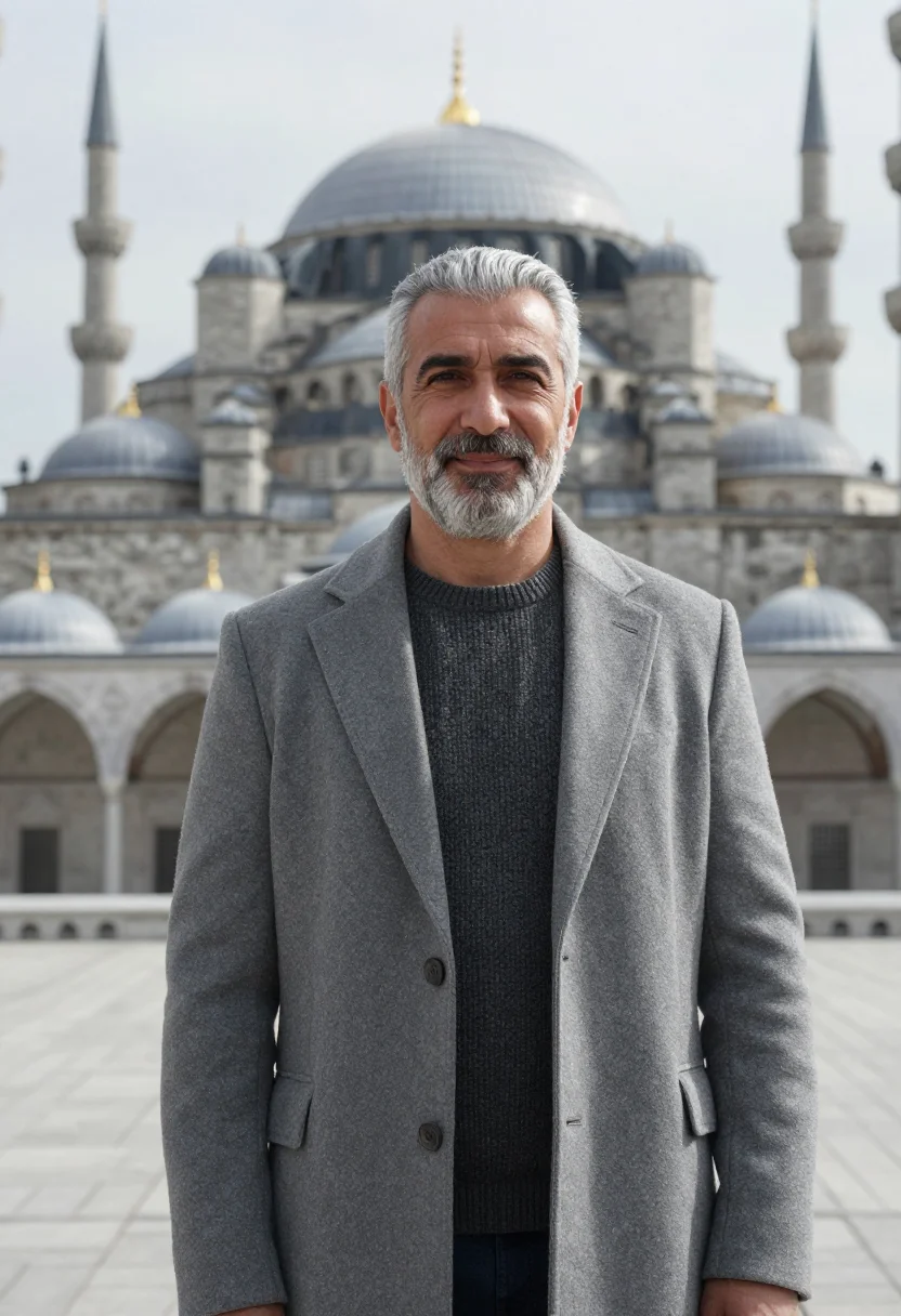 AI suleymaniye architect lead dome grey sample — portrait of a man, an architect in his fifties of Lebanese d