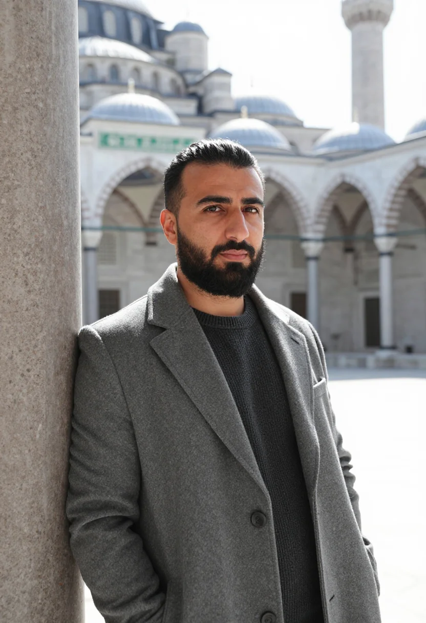 AI suleymaniye architect lead dome grey sample — portrait of a man, an architect in his late thirties of Kurd