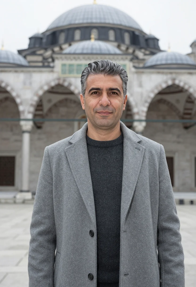 AI suleymaniye architect lead dome grey sample — portrait of a man, an architect in his fifties of Greek desc
