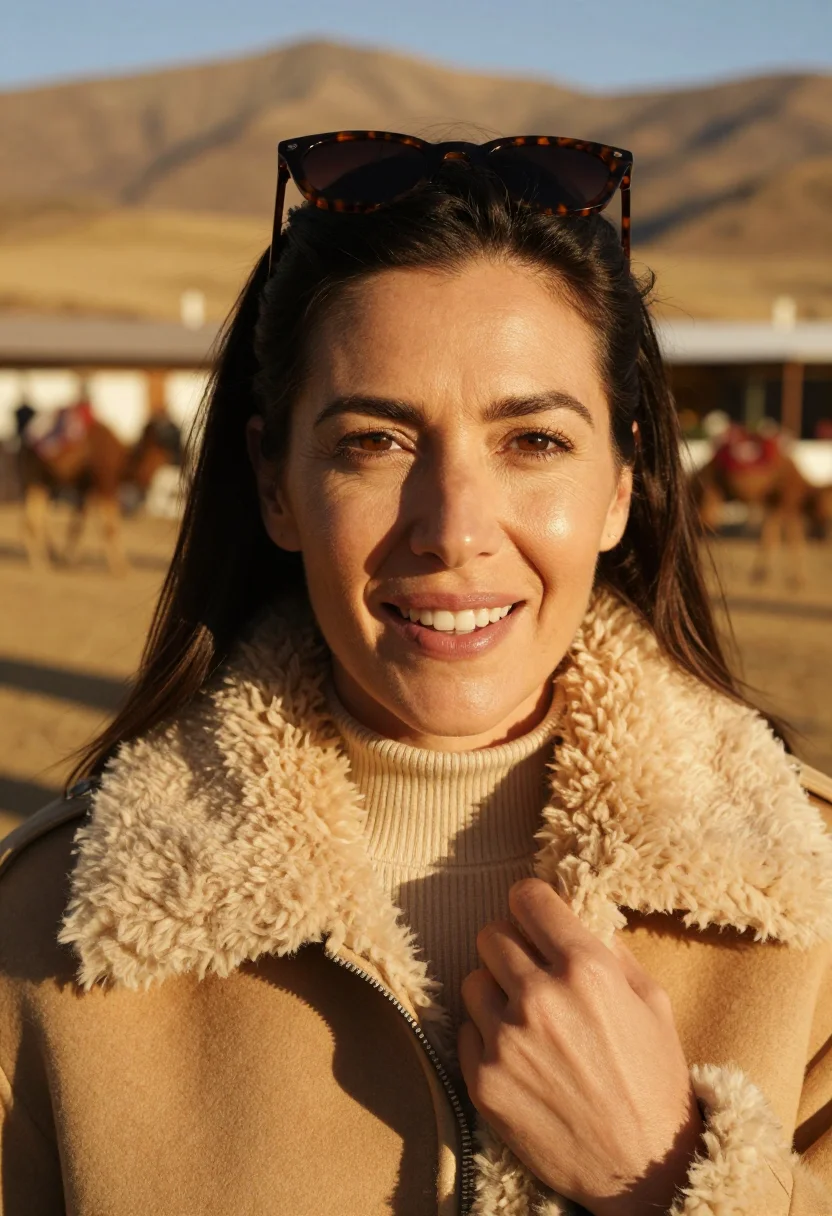 AI sun terrace camel sample — portrait of a woman, tight headshot of a Western-European wo