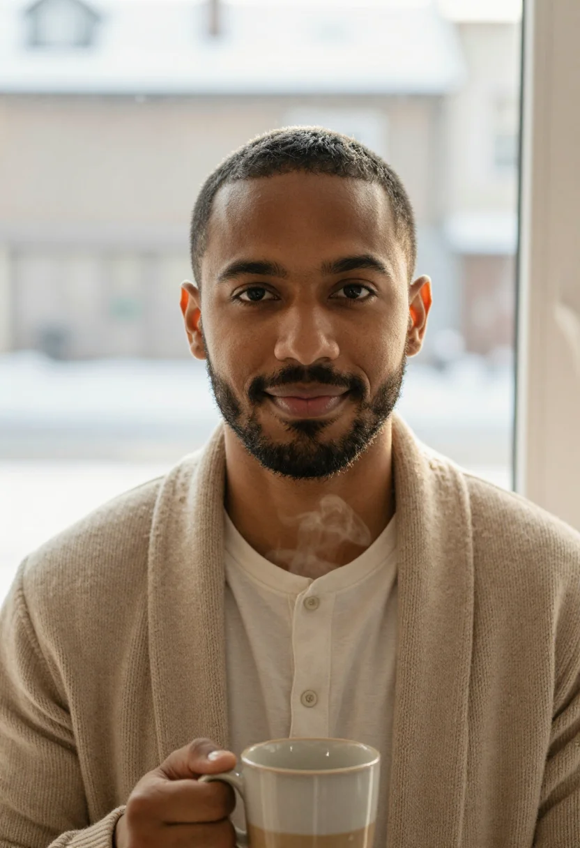 AI sunday knit oatmeal sample — portrait of a man, tight head-and-shoulders portrait of a ma