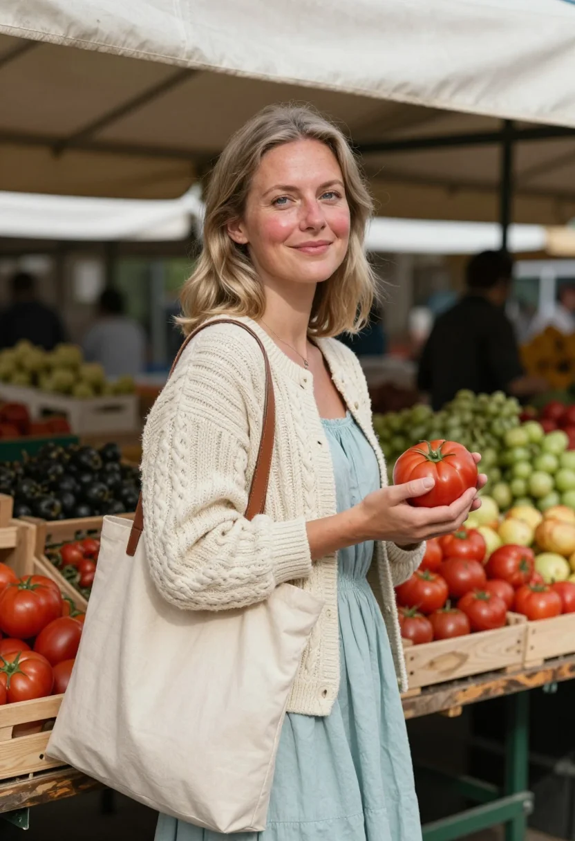 AI sunday market sample — portrait of a woman, waist-up portrait of a Northern-Europea