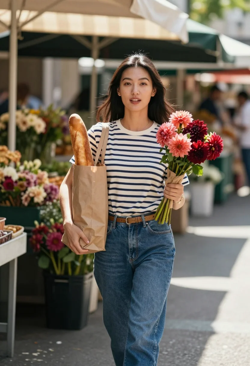 AI sunday market sample — portrait of a woman, waist-up portrait of an East-Asian woma