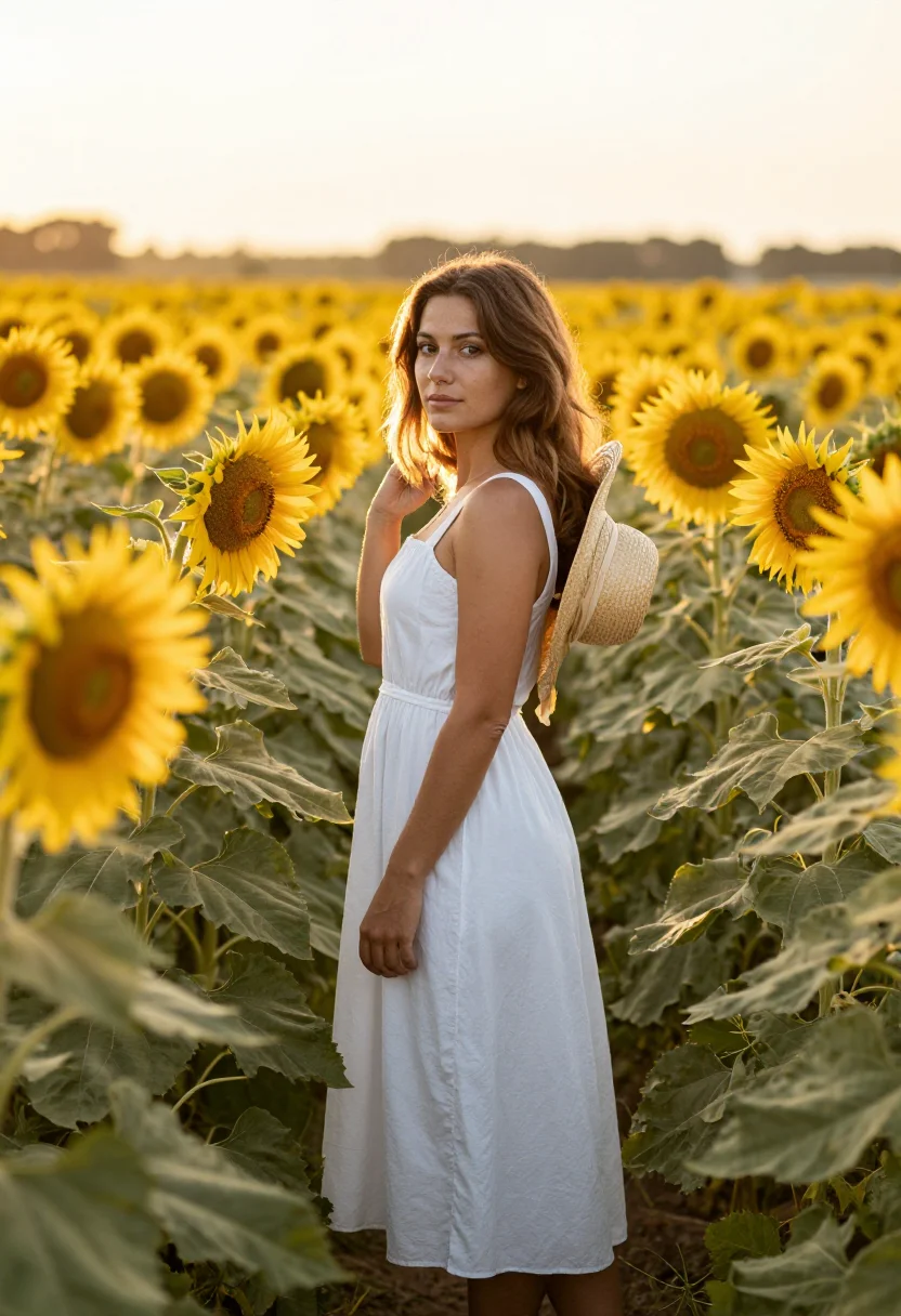 AI sunflower field sample — portrait of a woman, full-length portrait of a Western-Europ