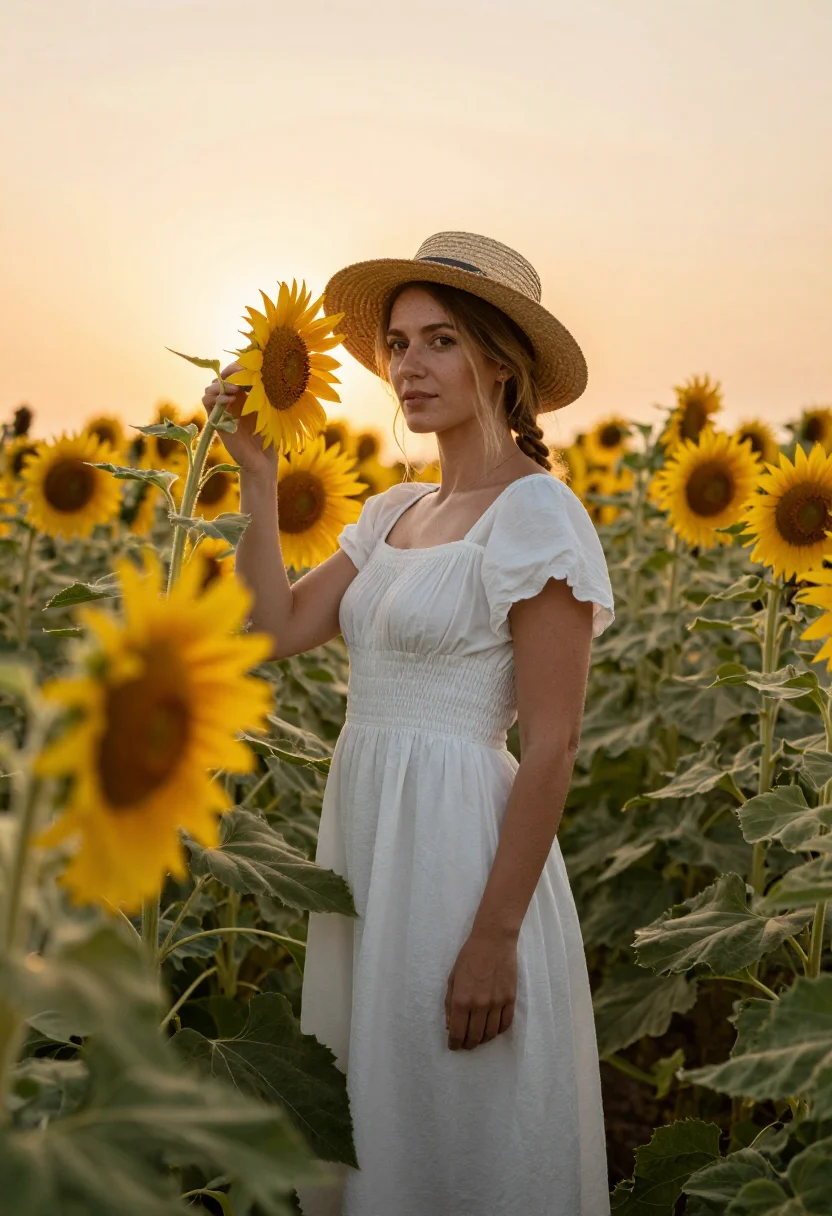 AI sunflower field sample — portrait of a woman, three-quarter-length portrait of a West