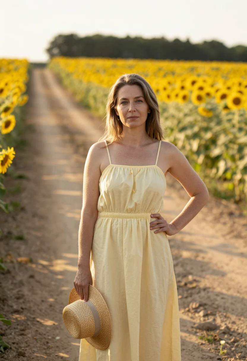 AI sunflower field sample — portrait of a woman, half-length portrait of a Western-Europ