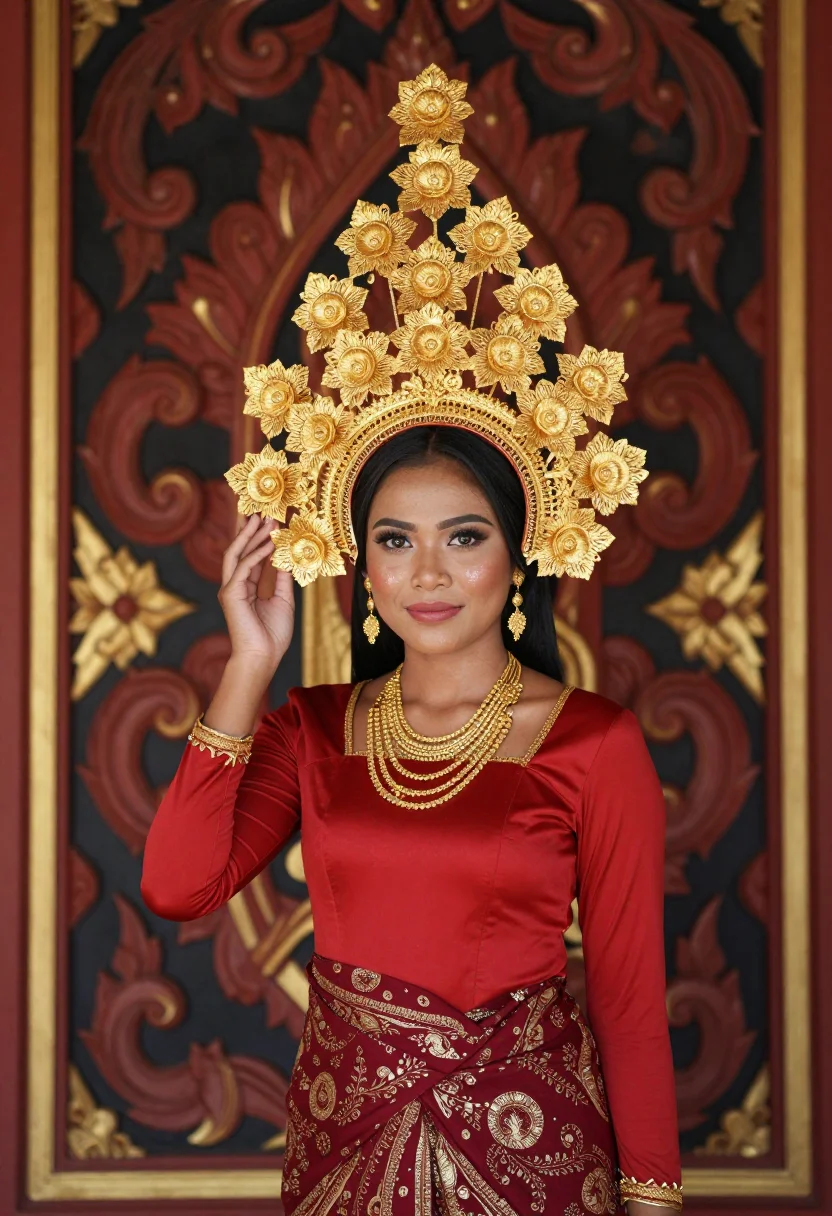 AI suntiang sample — portrait of a woman, chest-up portrait of a Minangkabau woma